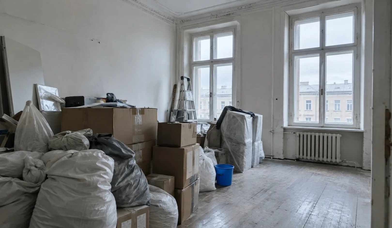 Geräumter Wohnraum nach einer Messie-Räumung im 13. Wiener Gemeindebezirk