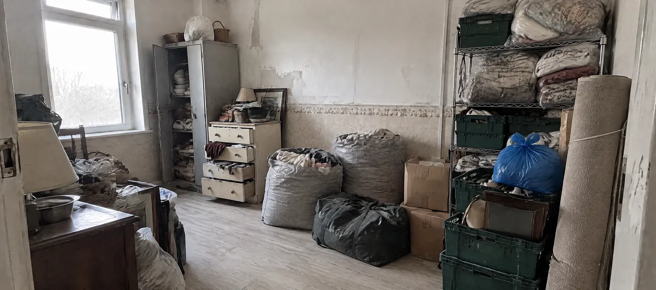 Vollgeräumter Wohnraum vor dem Einsatz von Räumung365